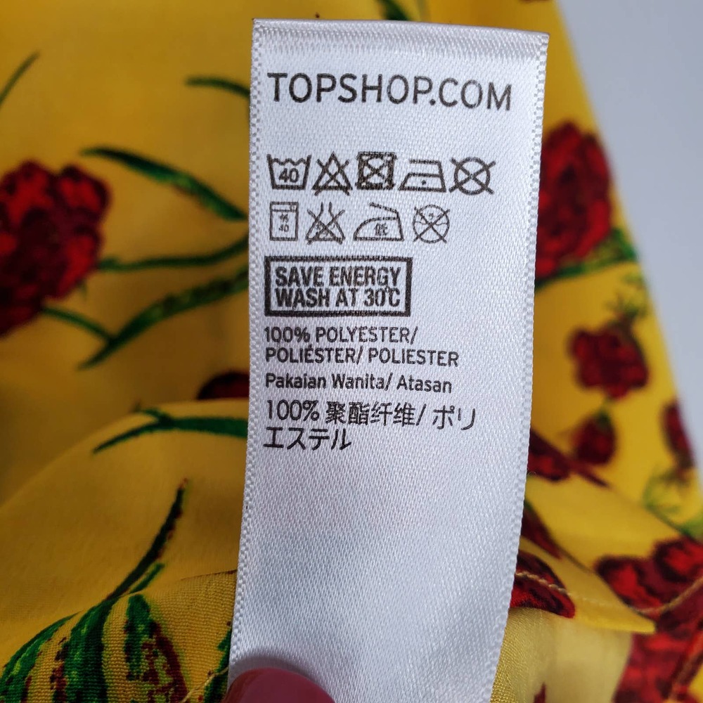 TOPSHOP • Yellow Red Floral Print Short Sleeve Cropped Blouse Sz 4 - Picture 6 of 8